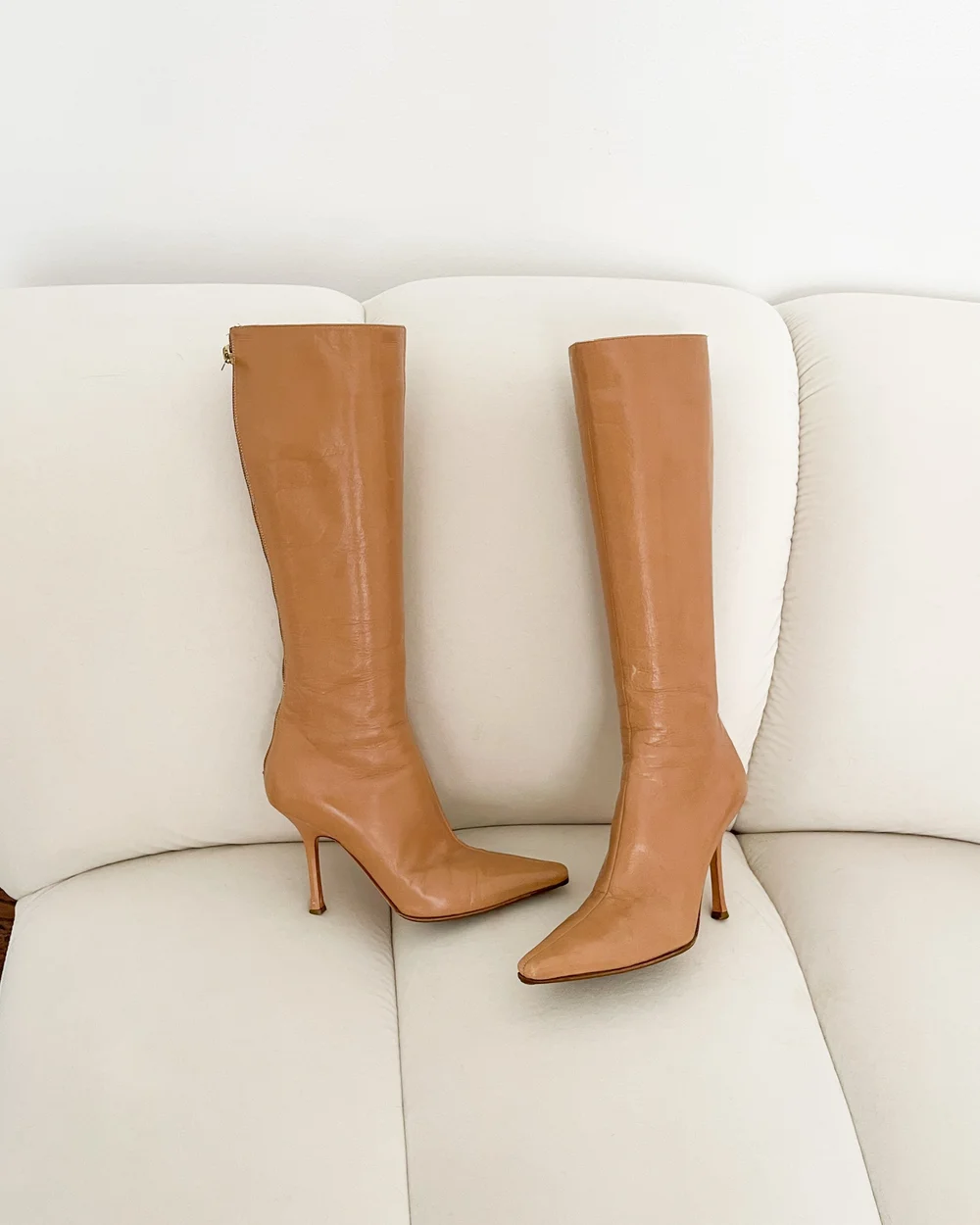 Jimmy Choo Classic Tan Italian Leather Knee High Boot Heels (IT